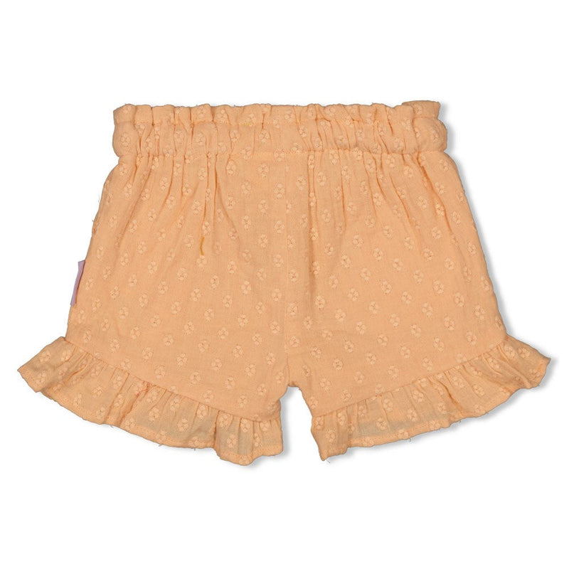 Meisjes Short ruches - Sunny Side Up van Jubel in de kleur Abrikoos in maat 128.