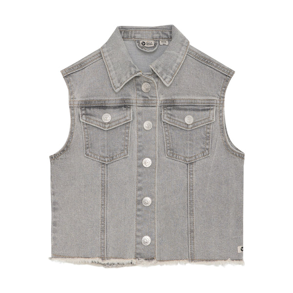 Meisjes Denim Sleeveless Jacket van Daily7 in de kleur Light Grey Denim in maat 128.