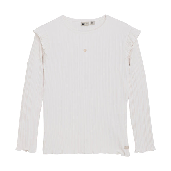 Meisjes T-shirt LS Fancy Rib van Daily7 in de kleur Cloud in maat 128.
