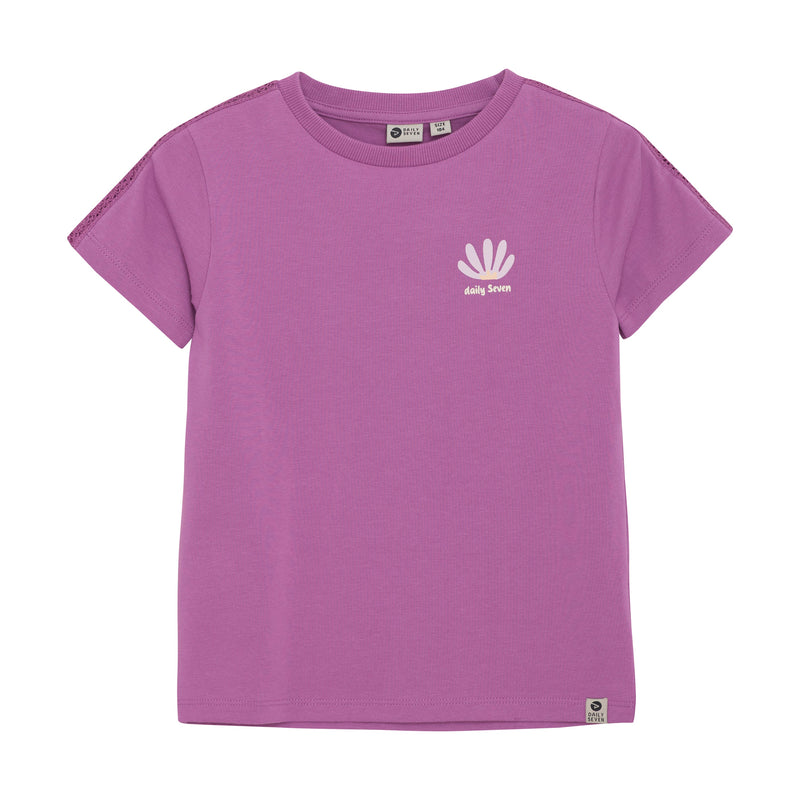 Meisjes T-shirt Fancy Lace van Daily7 in de kleur Cherry Purple in maat 128.