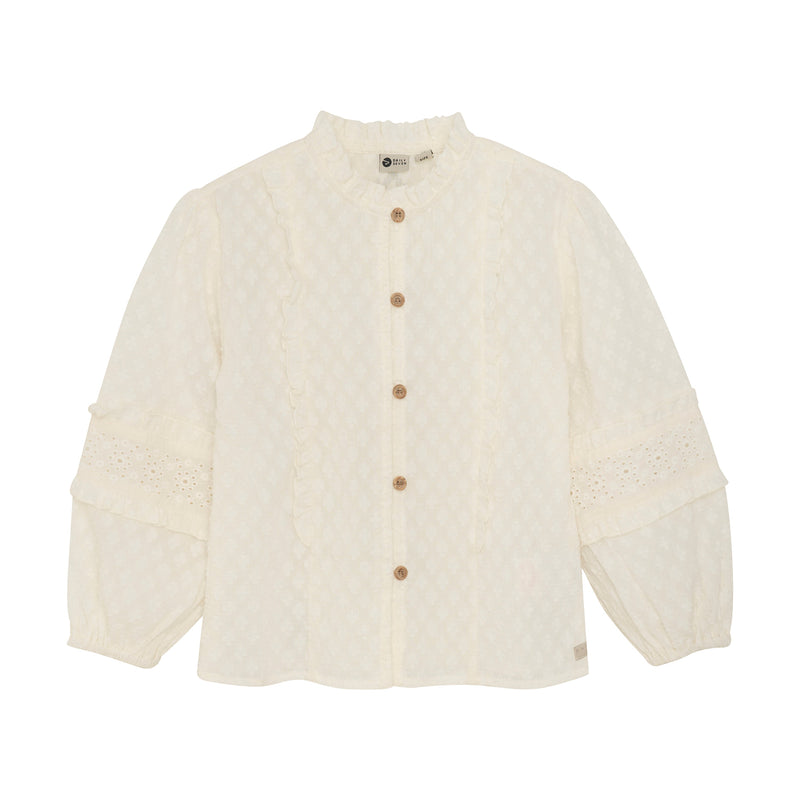 Meisjes Shirt Longsleeve Ruffle van Daily7 in de kleur Cloud in maat 128.