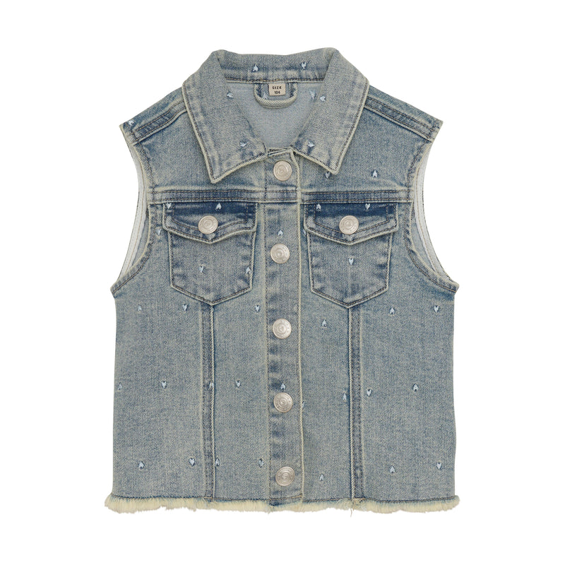 Meisjes Denim Sleeveless Jacket AOP van Daily7 in de kleur Medium Denim in maat 128.