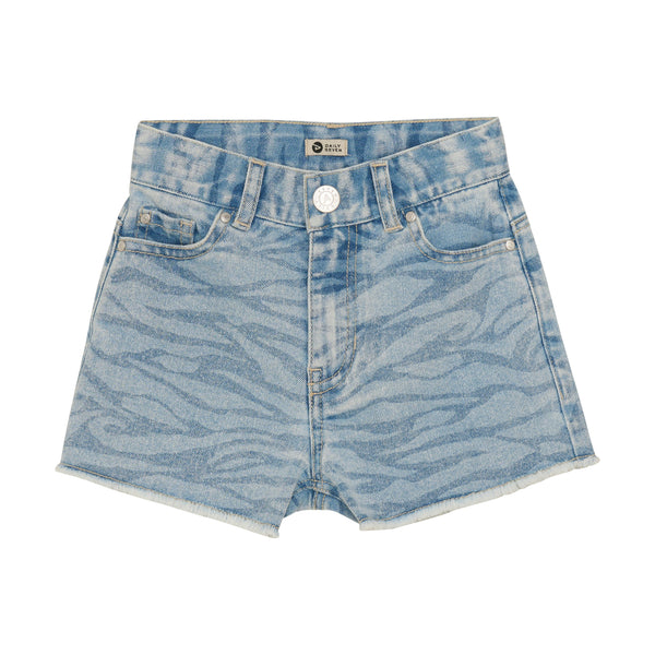 Meisjes Denim Shorts Printed van Daily7 in de kleur Medium Denim in maat 128.