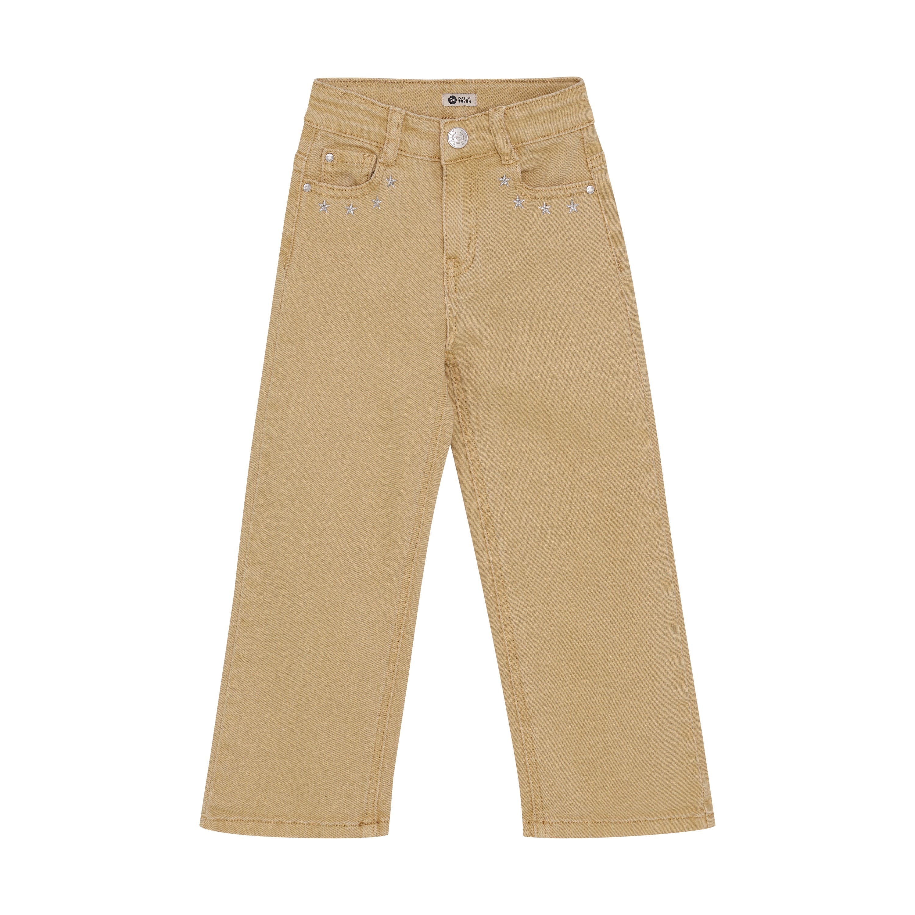 Meisjes Pants Wide Fit Washed Stars van Daily7 in de kleur Latte Sand in maat 128.