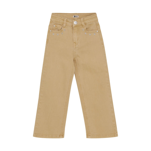 Meisjes Pants Wide Fit Washed Stars van Daily7 in de kleur Latte Sand in maat 128.