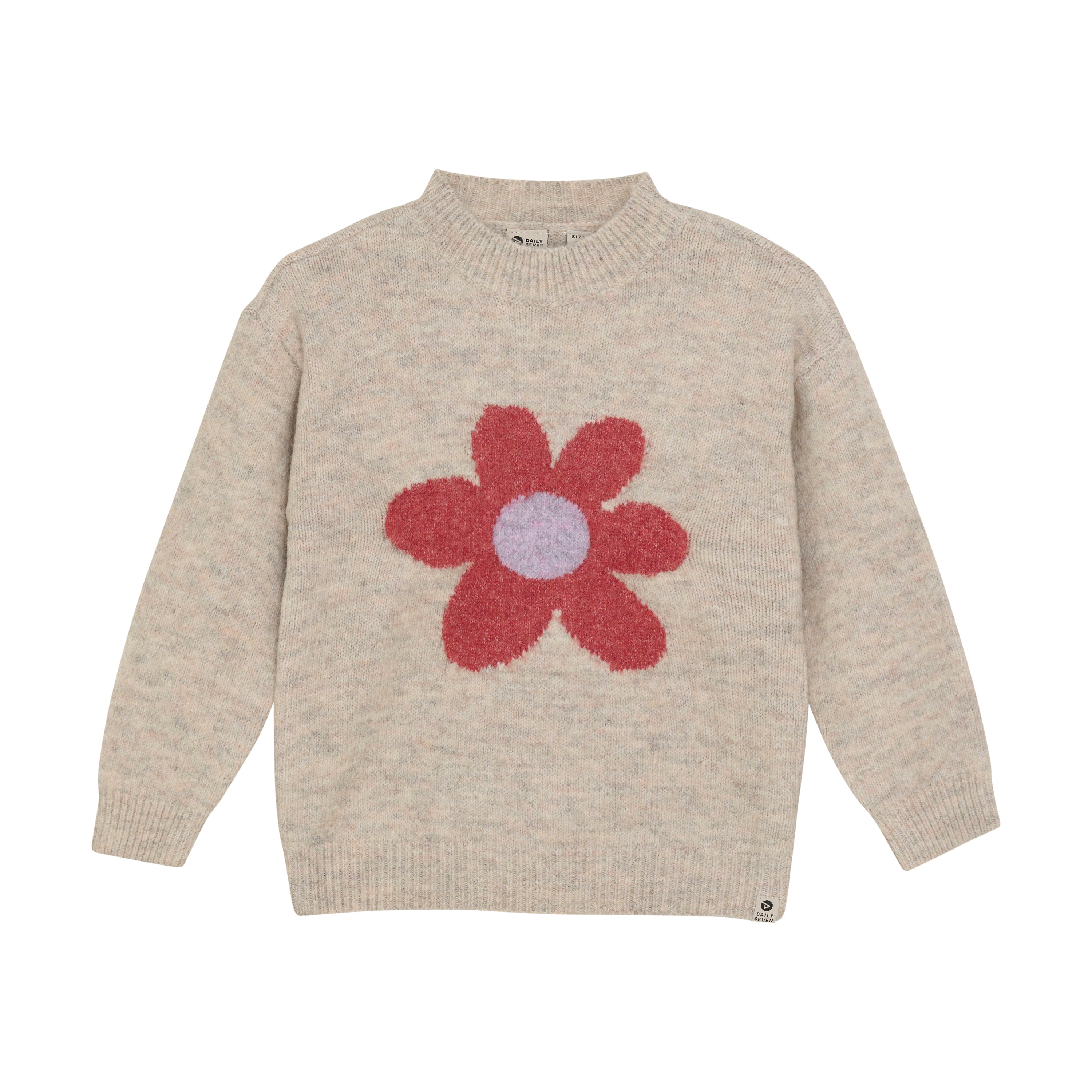 Meisjes Knitted Sweater Flower van Daily7 in de kleur Pale Mauve in maat 128.