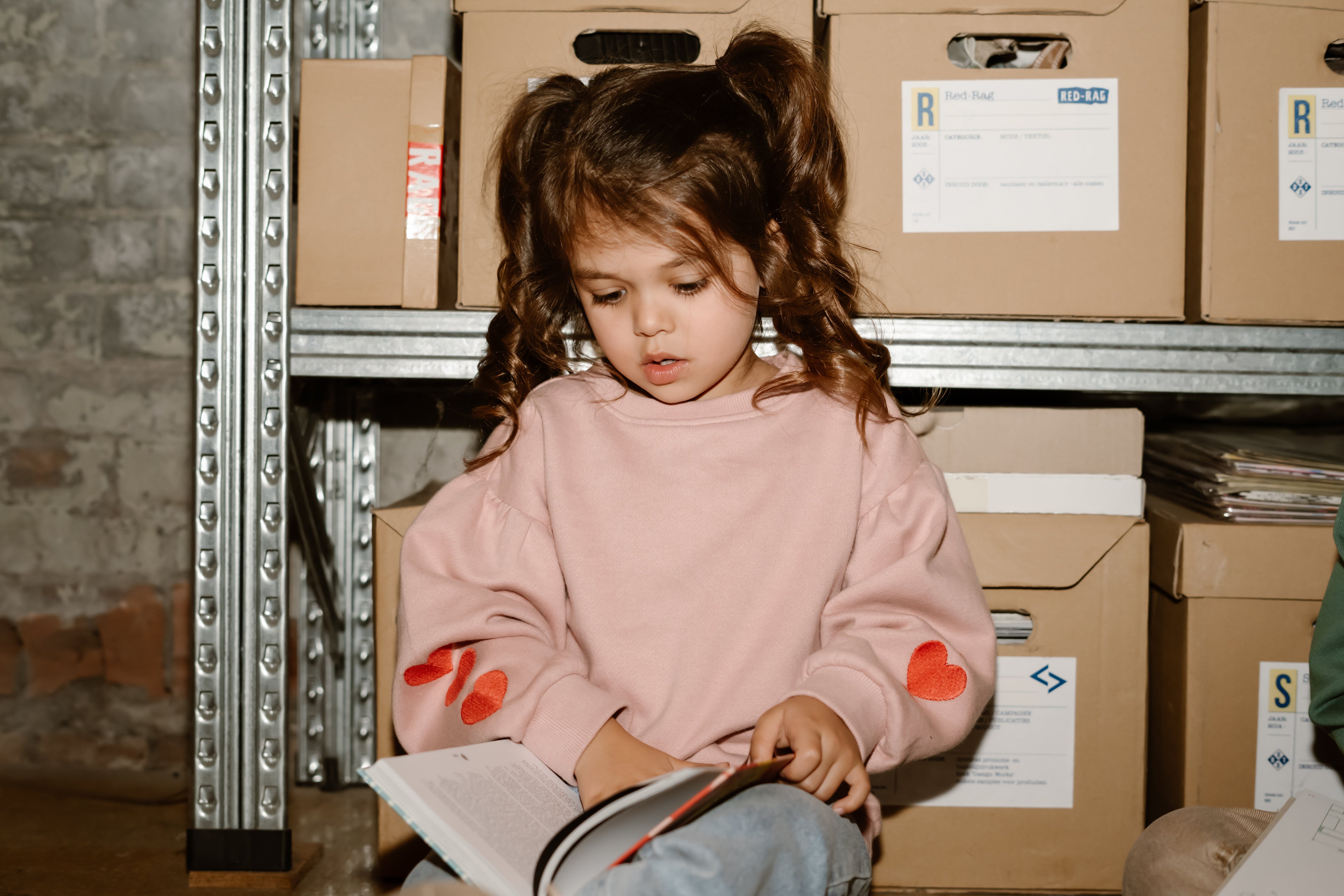 Meisjes Sweater Heart Embroidery van Daily7 in de kleur Pale Mauve in maat 128.