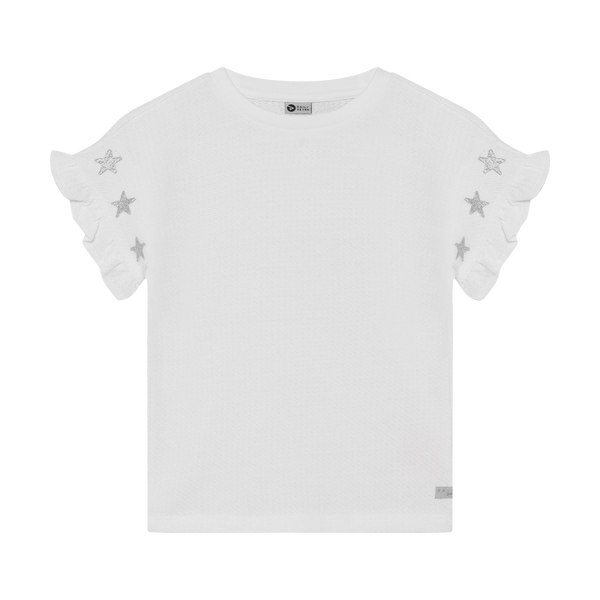 Meisjes T-shirt Embroidery Sleeve van Daily7 in de kleur Egret in maat 128.