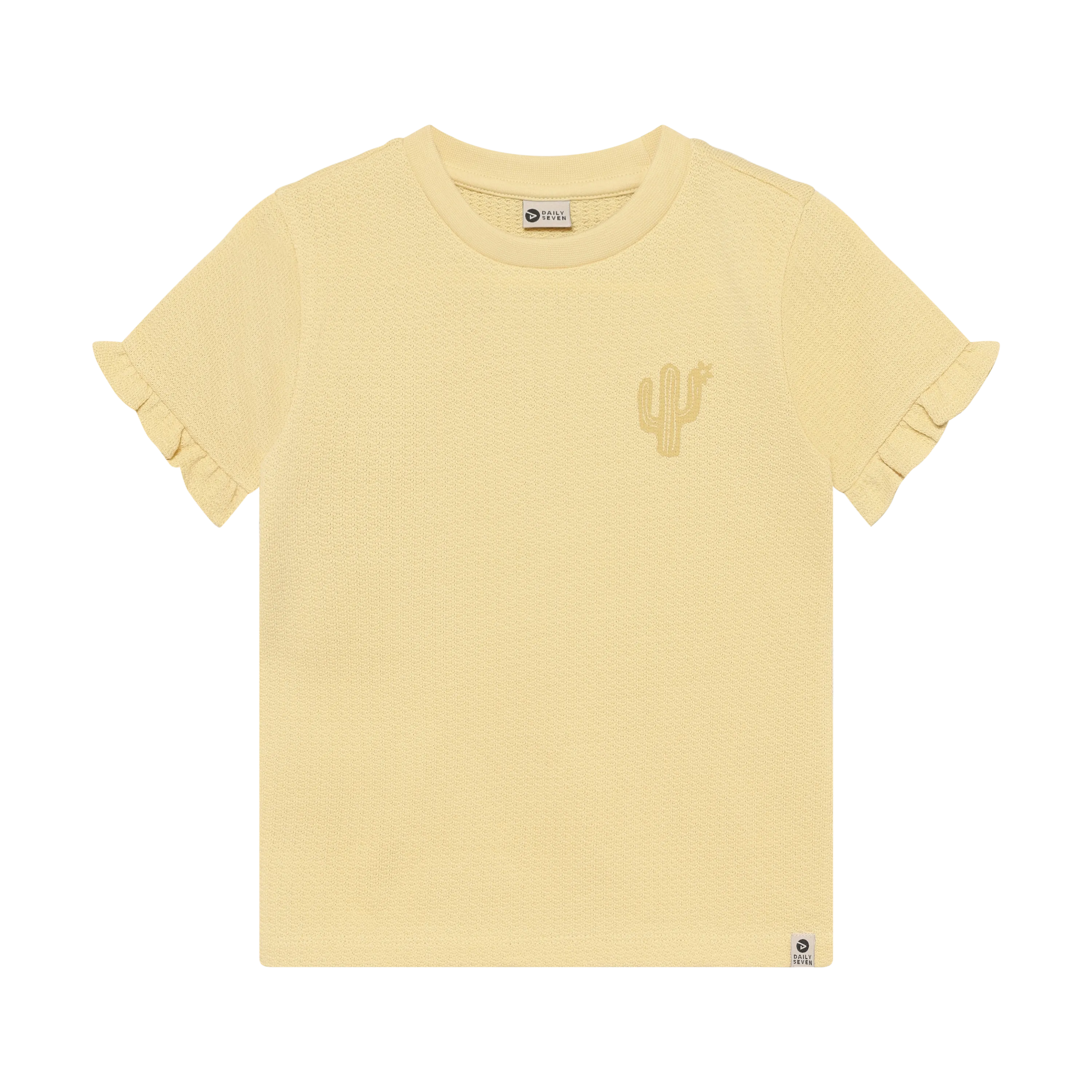 Meisjes T-shirt Ruffle Backprint van Daily7 in de kleur Reed Yellow in maat 128.