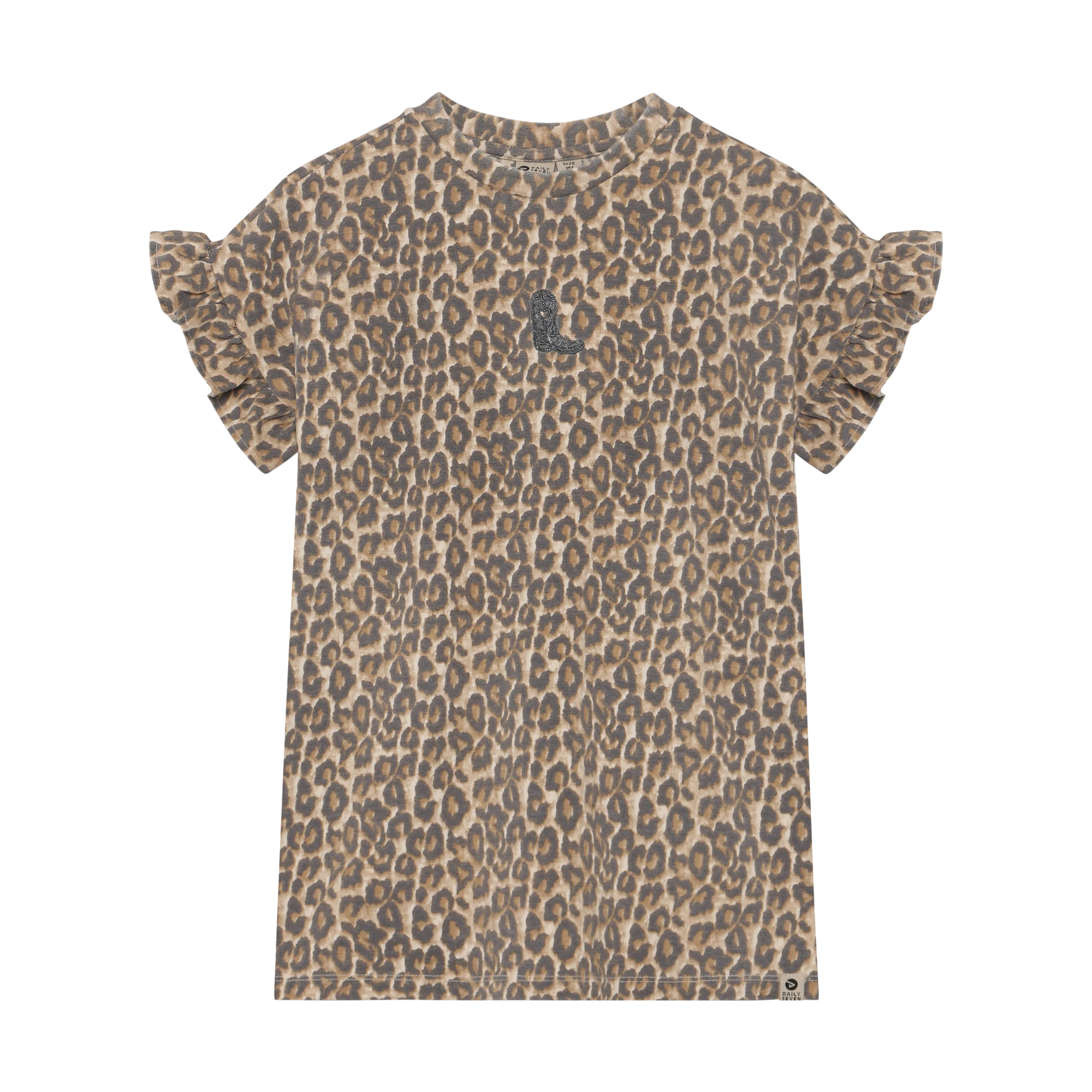 Meisjes T-shirt Dress Allover Print van Daily7 in de kleur Sandshell in maat 128.