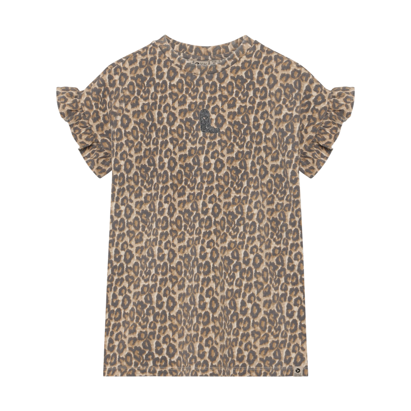 Meisjes T-shirt Dress Allover Print van Daily7 in de kleur Sandshell in maat 128.