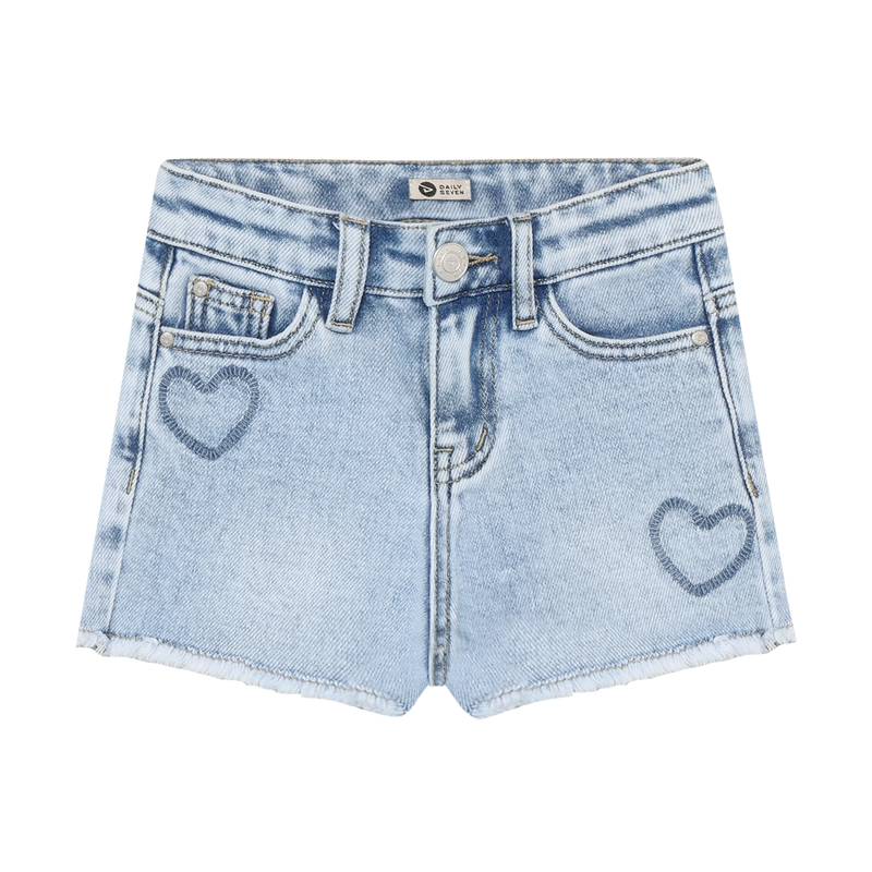 Meisjes Denim Shorts Heart van Daily7 in de kleur Blue Denim in maat 128.