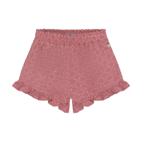 Meisjes Ruffle Shorts Broderie van Daily7 in de kleur Heather Rose in maat 128.
