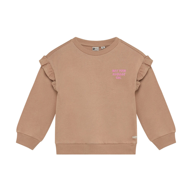 Meisjes Sweater Backprint Ruffle van Daily7 in de kleur Affogat in maat 128.
