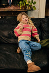 Meisjes Sweater Big Stripe van Daily7 in de kleur Ginger Root in maat 128.