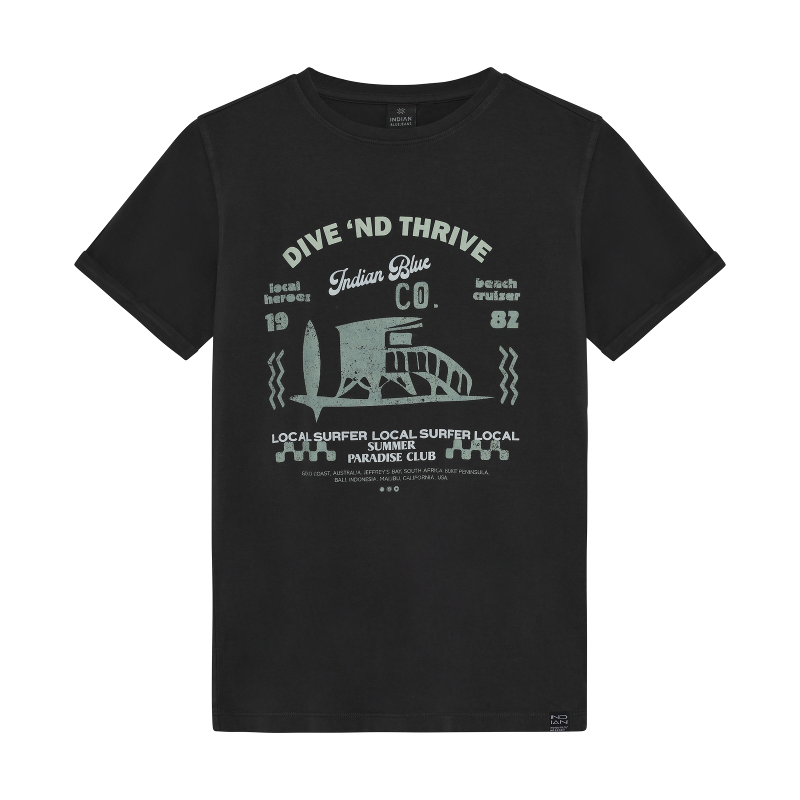 Indian Blue Jeans T-Shirt Chest Print Washed