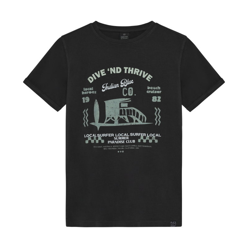 Indian Blue Jeans T-Shirt Chest Print Washed