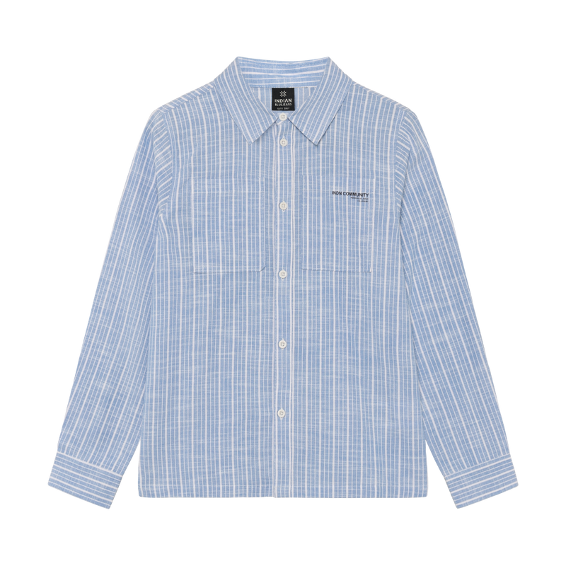 Indian Blue Jeans Shirt Linen LS Stripe