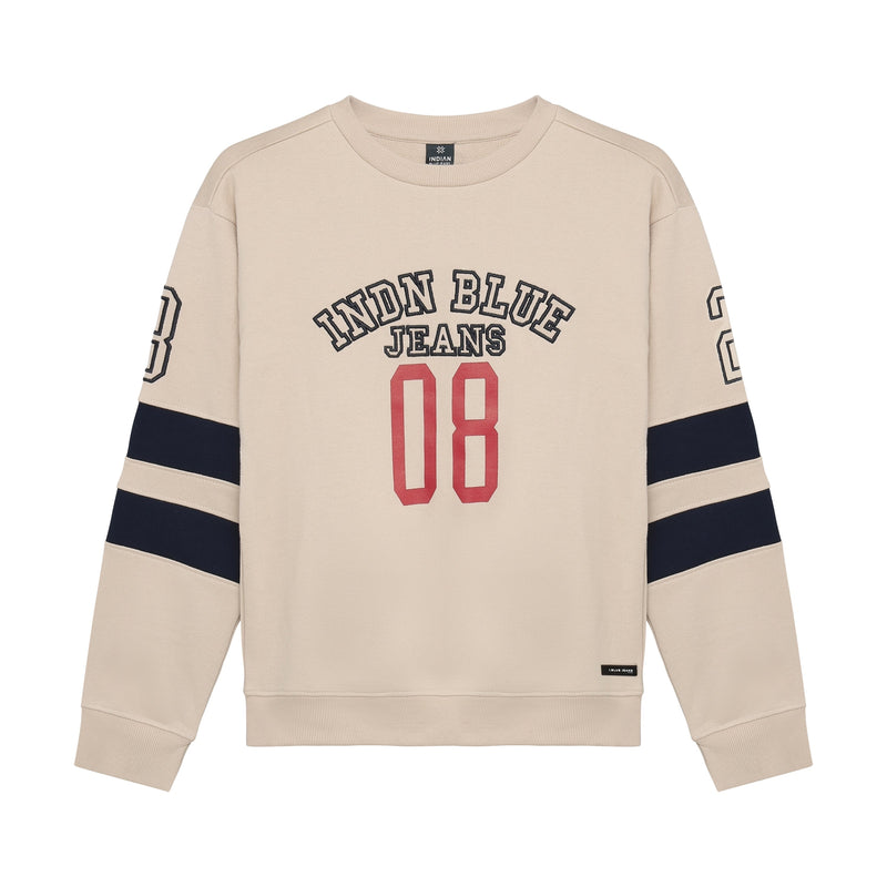 Jongens Loose Fit Sweat College INDN van Indian Blue Jeans in de kleur Pale Sand  in maat 176.