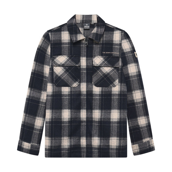 Jongens Shirt Jacket Zip Check van Indian Blue Jeans in de kleur Antra Ash in maat 176.