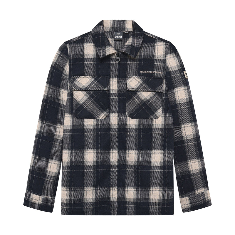 Jongens Shirt Jacket Zip Check van Indian Blue Jeans in de kleur Antra Ash in maat 176.