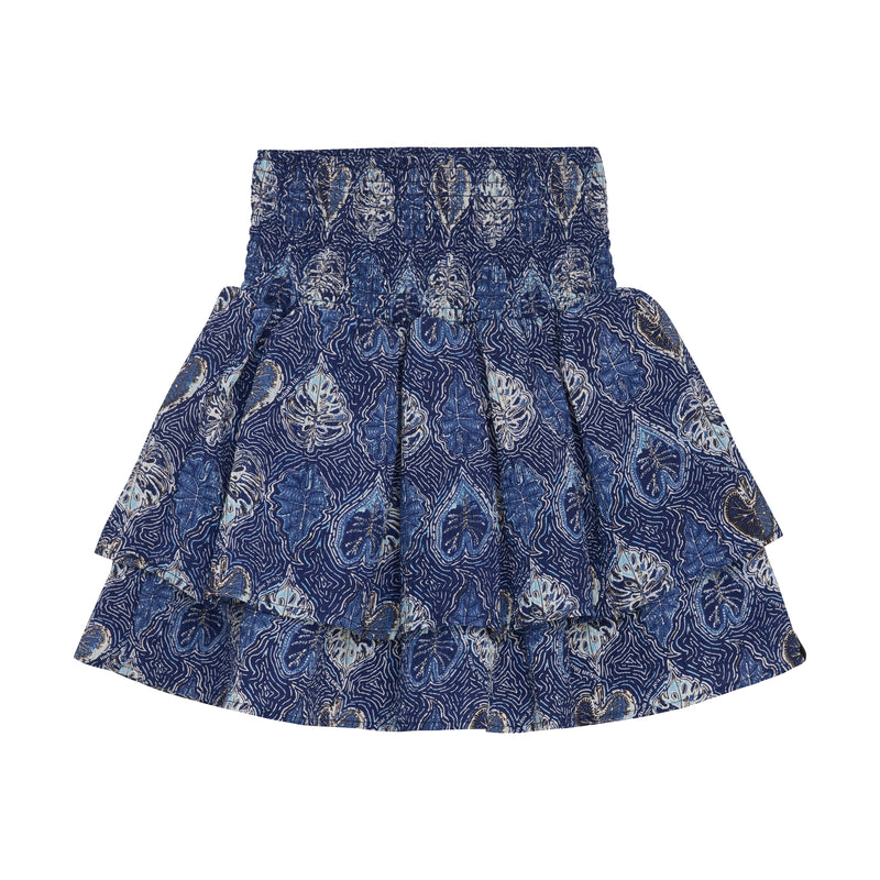 Indian Blue Jeans Skirt Ruffle Leafprint