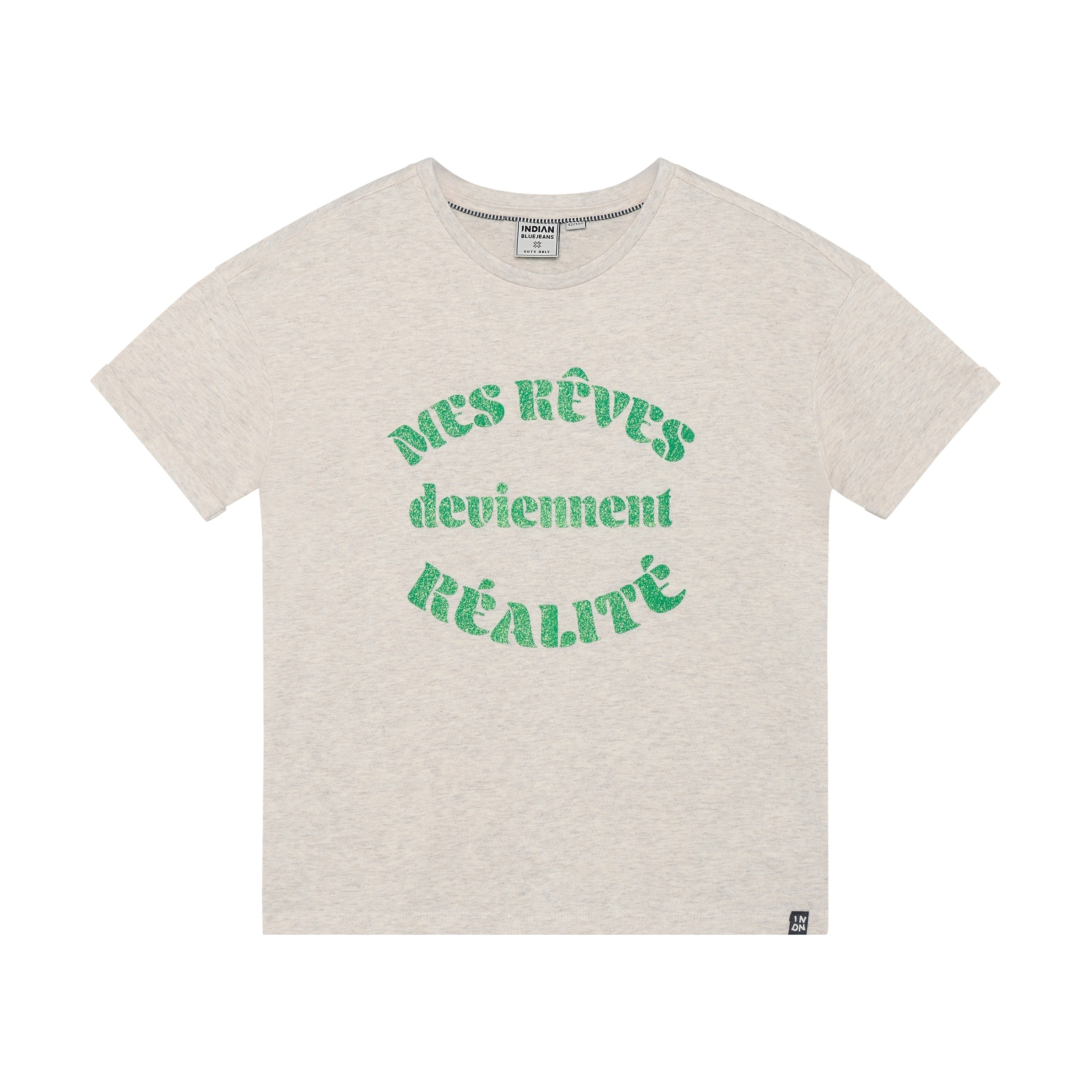 Meisjes T-shirt Wide Fit van Indian Blue Jeans in de kleur Light sand melange in maat 176.