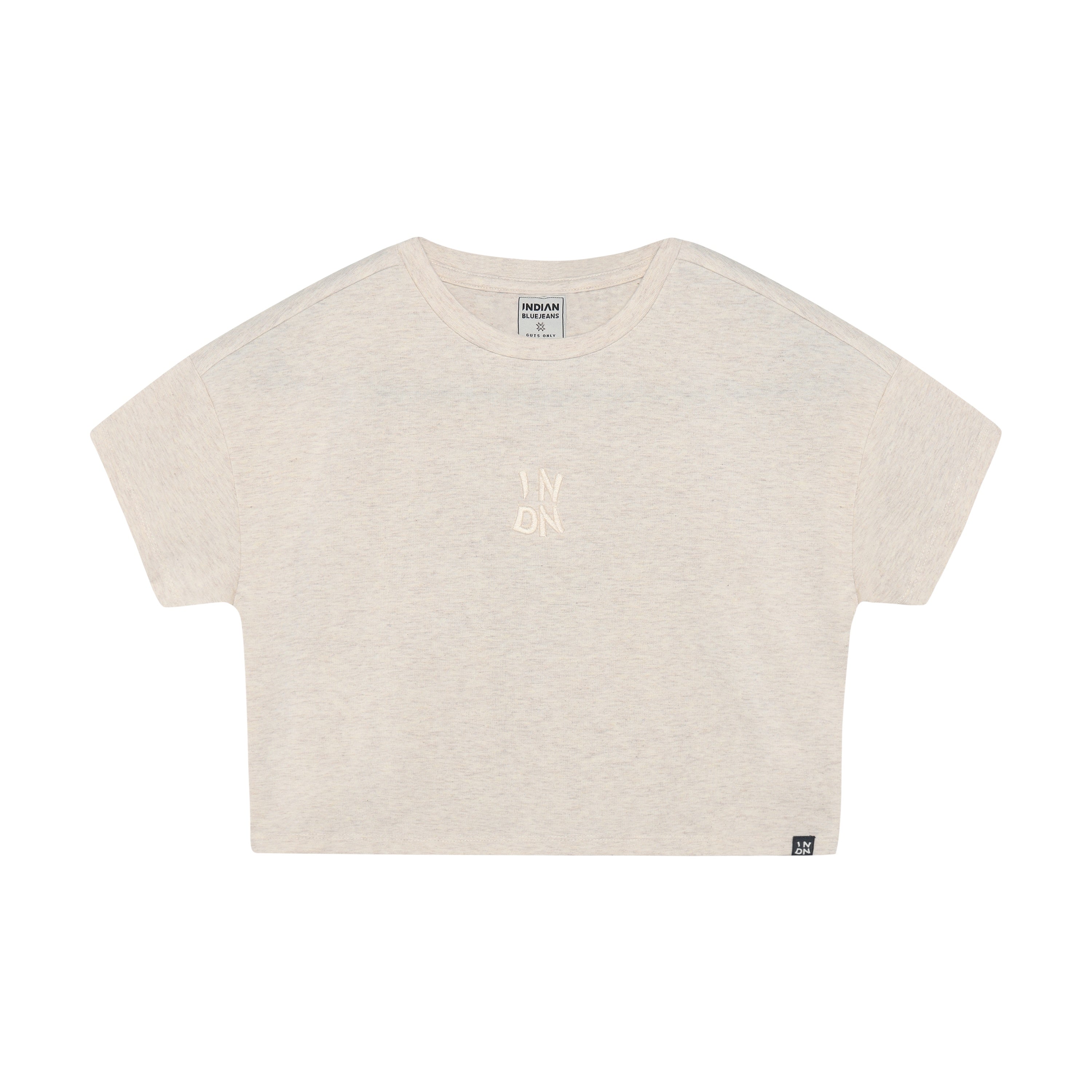 Meisjes T-shirt Cropped Back Artwork van Indian Blue Jeans in de kleur Light sand melange in maat 176.