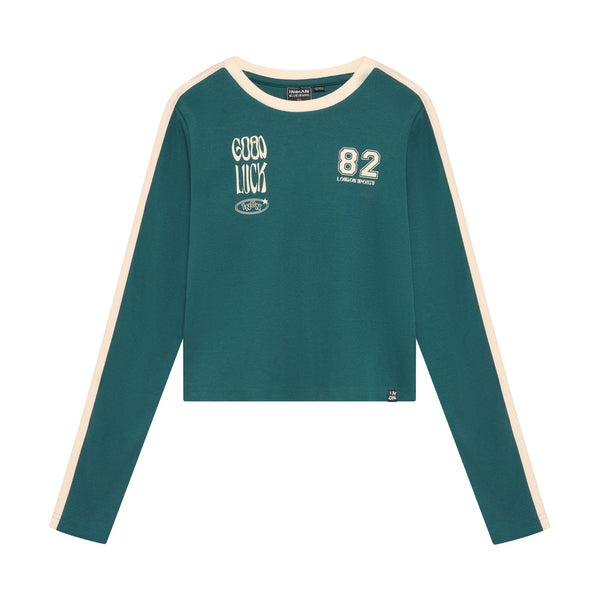 Meisjes Longsleeve Cropped  van Indian Blue Jeans in de kleur Spruced-up  in maat 176.