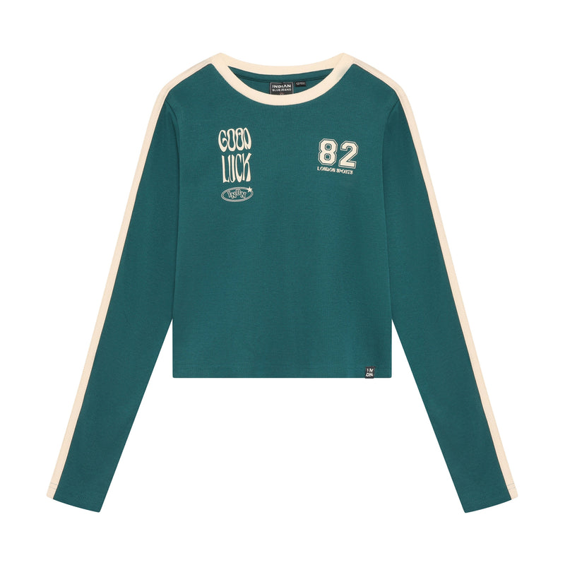 Meisjes Longsleeve Cropped  van Indian Blue Jeans in de kleur Spruced-up  in maat 176.