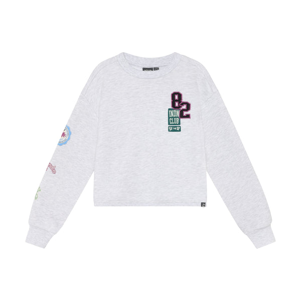 Meisjes Sweater Patches van Indian Blue Jeans in de kleur Grey White Melange  in maat 176.