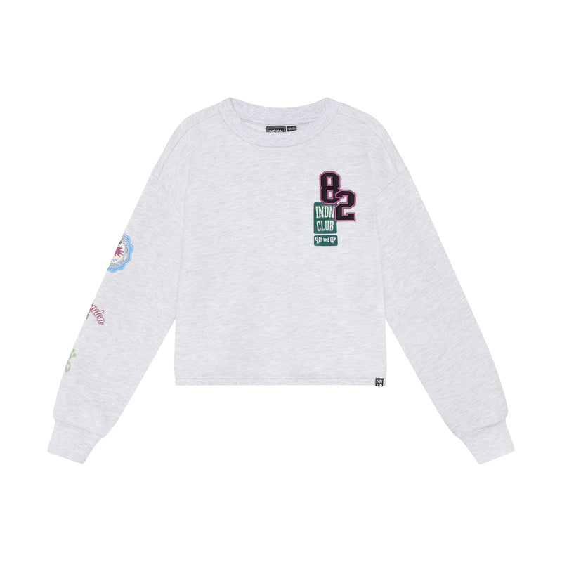 Meisjes Sweater Patches van Indian Blue Jeans in de kleur Grey White Melange  in maat 176.