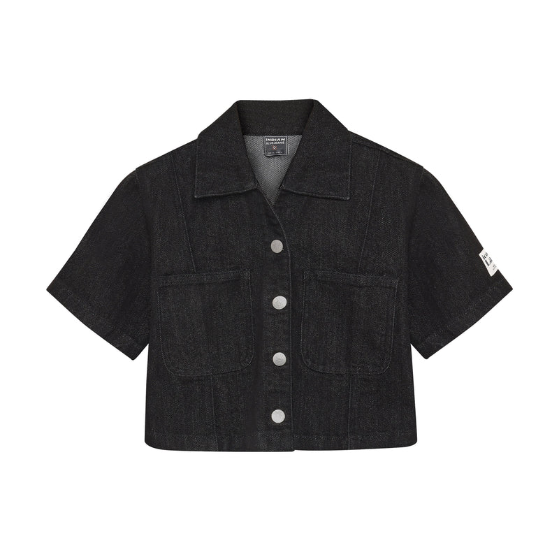 Meisjes Shirt Denim  van Indian Blue Jeans in de kleur Black Denim in maat 176.