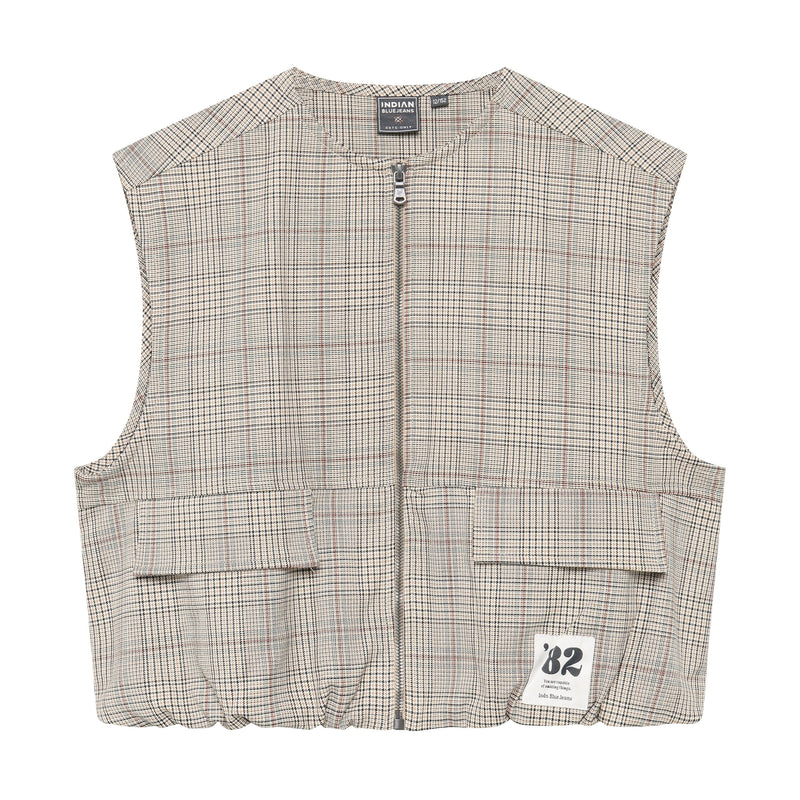 Meisjes Gilet Check van Indian Blue Jeans in de kleur Humus in maat 176.