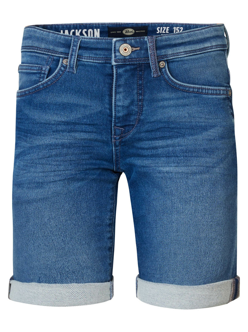 Jongens Boys Denim Short Jackson Slim Fit van Petrol in de kleur Light used in maat 176.