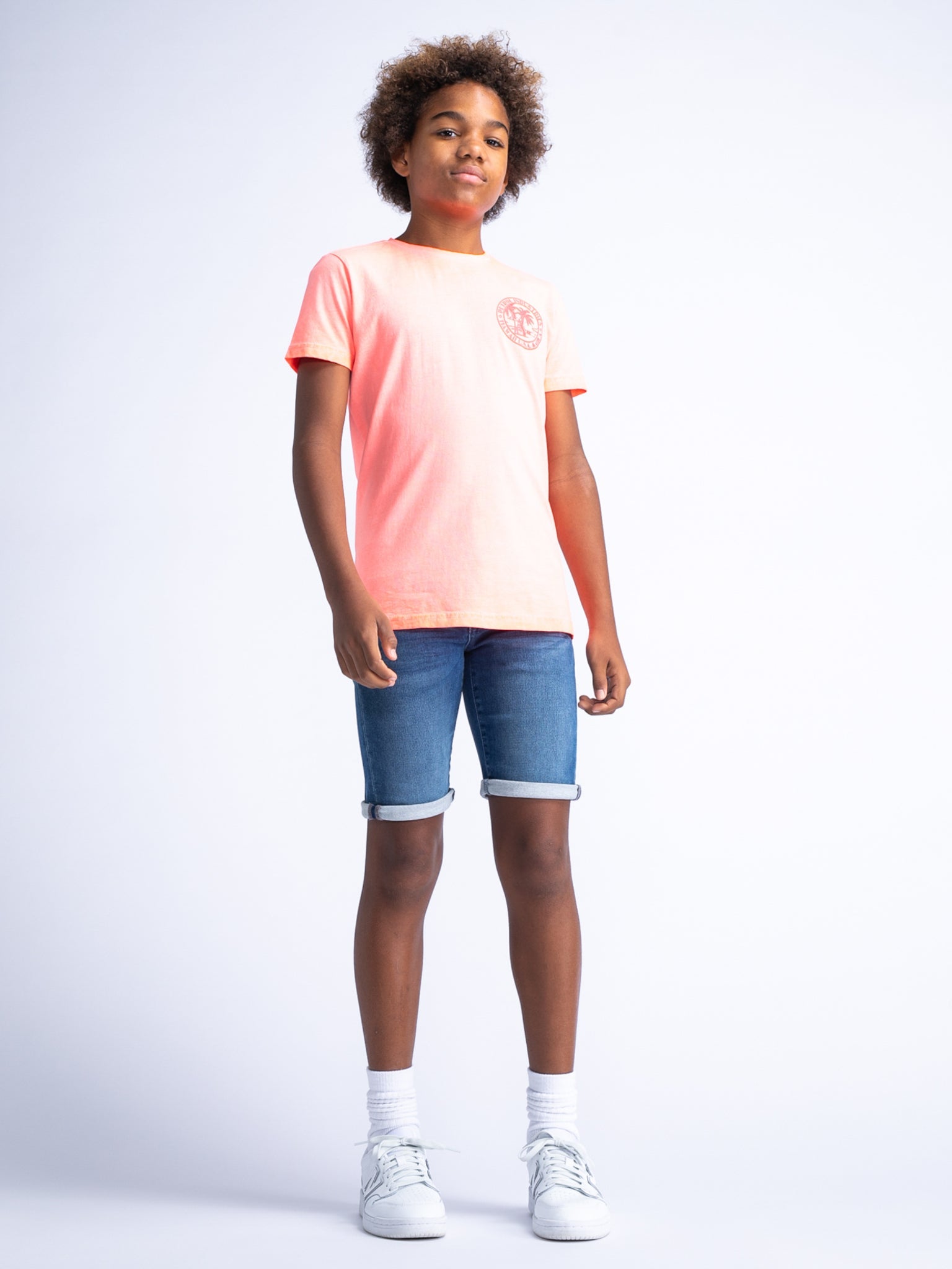 Jongens Boys Denim Short Jackson Slim Fit van Petrol in de kleur Light used in maat 176.