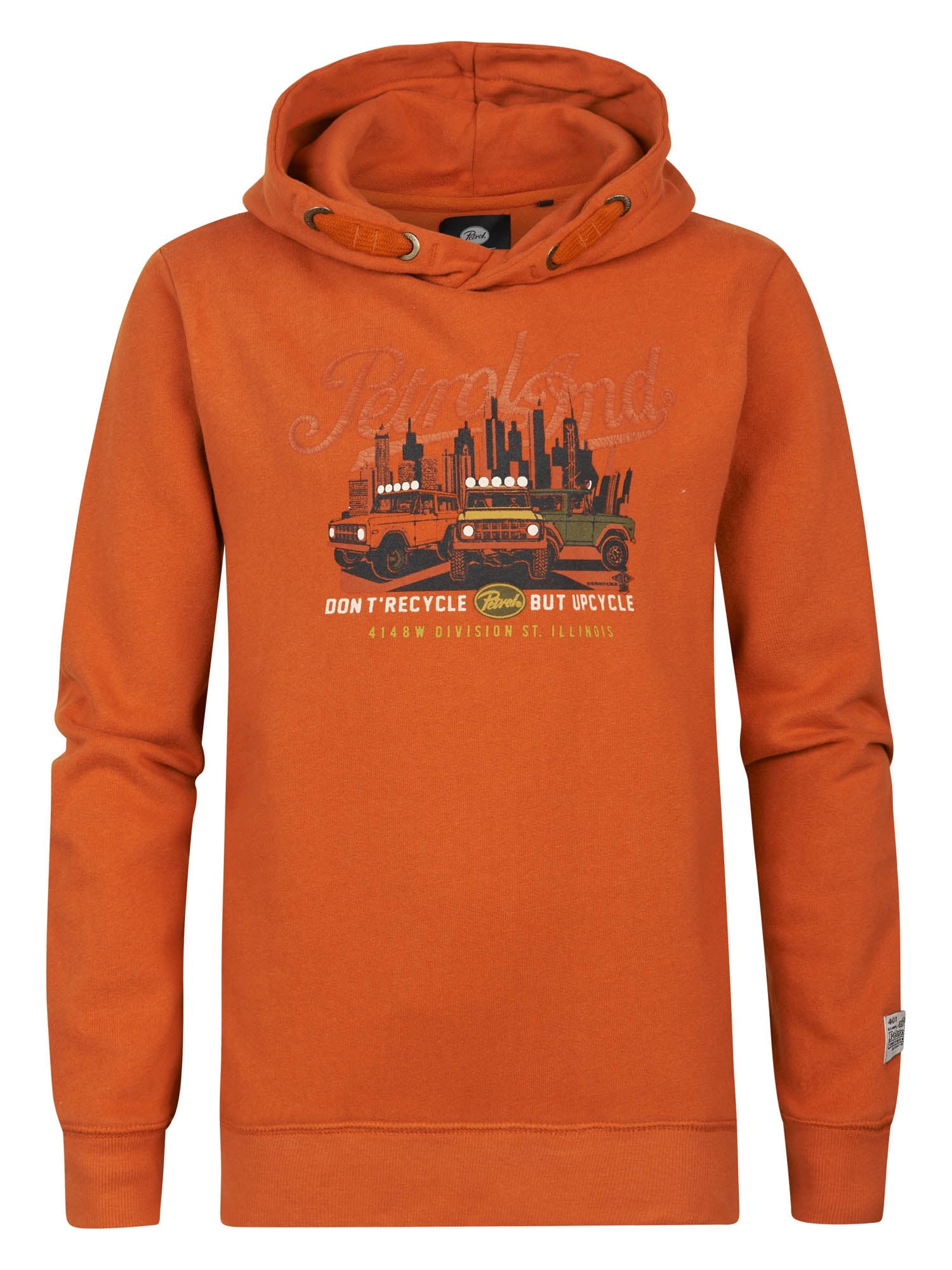 Jongens Sweater Hooded Print van Petrol in de kleur Orange Rust in maat 164.