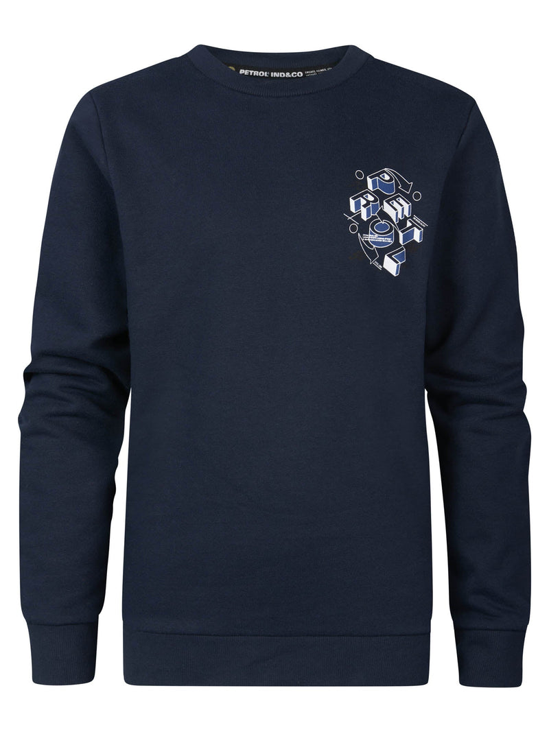 Jongens Sweater Round Neck van Petrol in de kleur Midnight Navy  in maat 164.