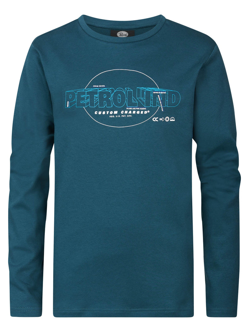 Jongens T-Shirt LS Round Neck van Petrol in de kleur Dark Cyaan in maat 164.