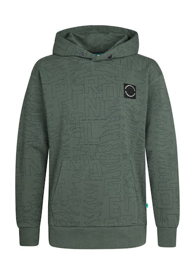 Jongens Sweater Hooded AOP van Petrol in de kleur Green Smoke in maat 176.