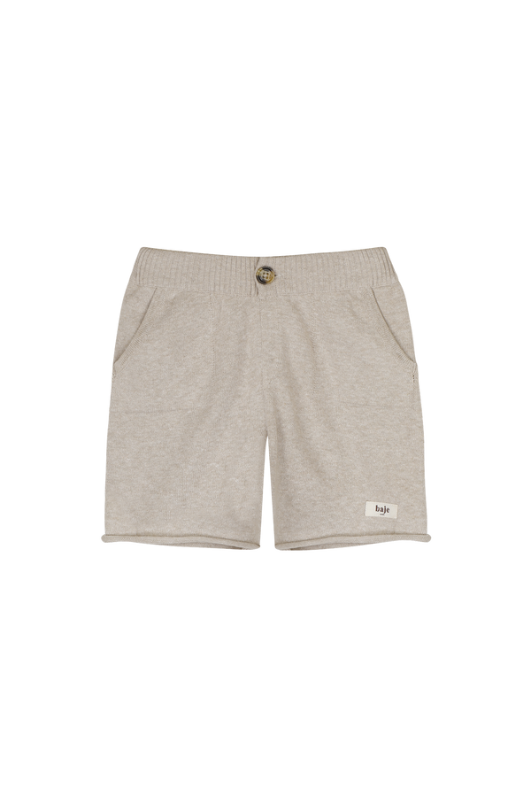 Jongens Knitted Shorts Sebastian van Baje Studio in de kleur Sand melange in maat 134-140.