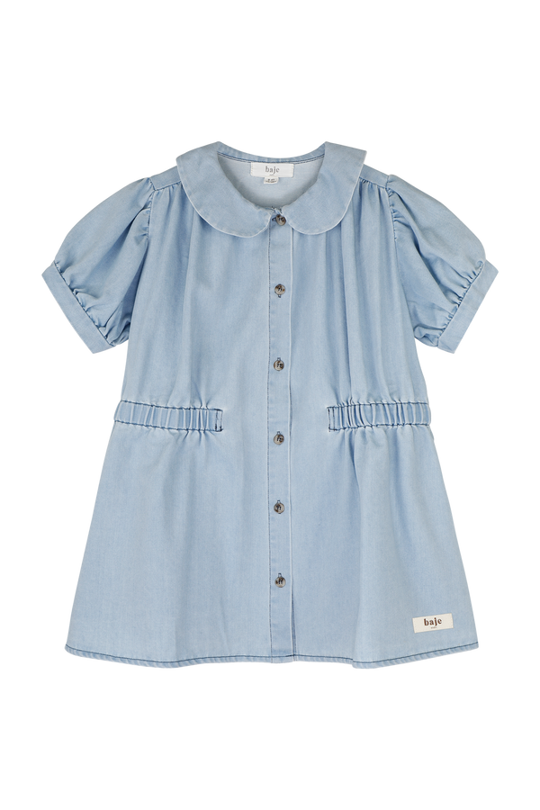 Meisjes Dress SS Mirabel van Baje Studio in de kleur Blue denim light in maat 134-140.
