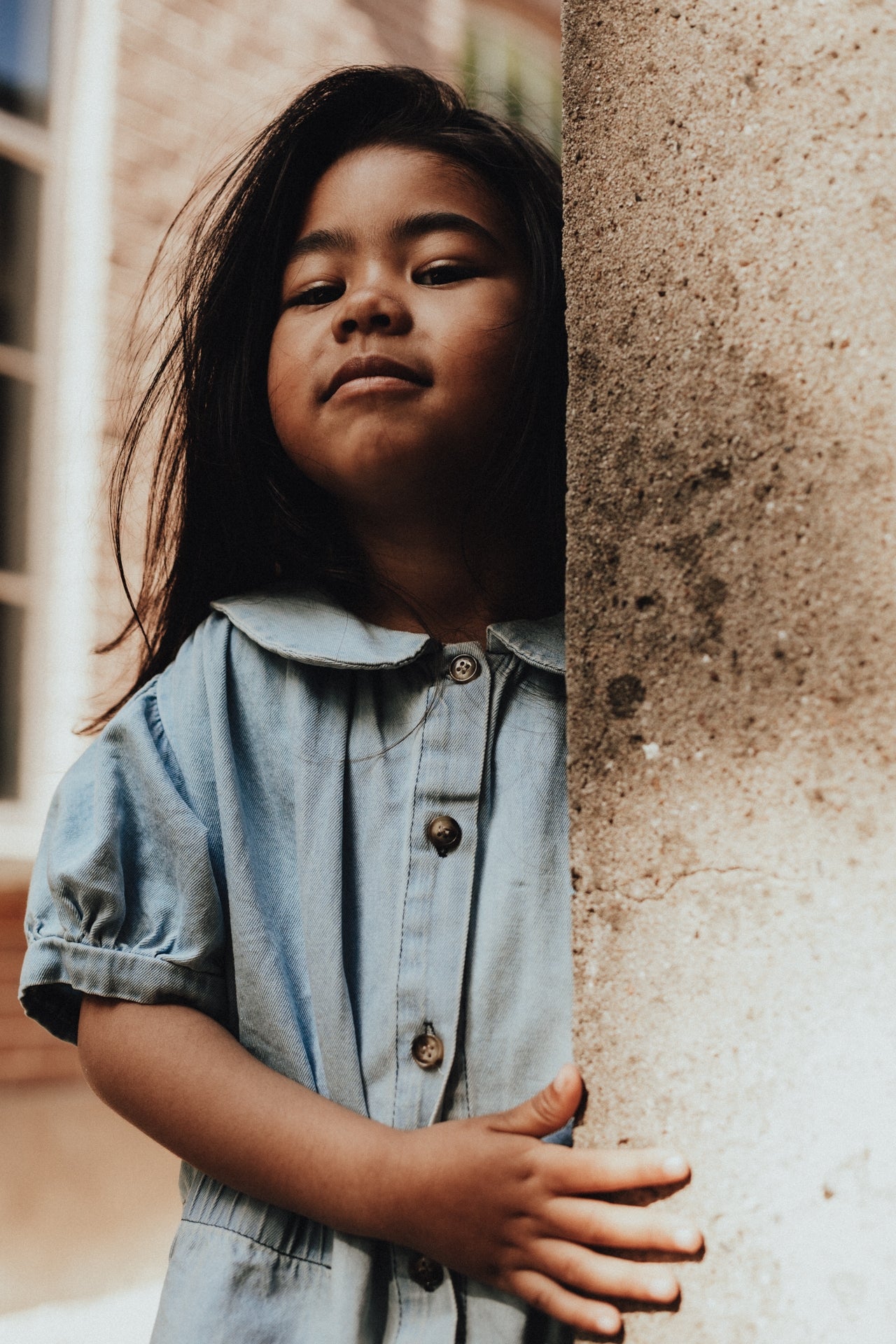 Meisjes Dress SS Mirabel van Baje Studio in de kleur Blue denim light in maat 134-140.