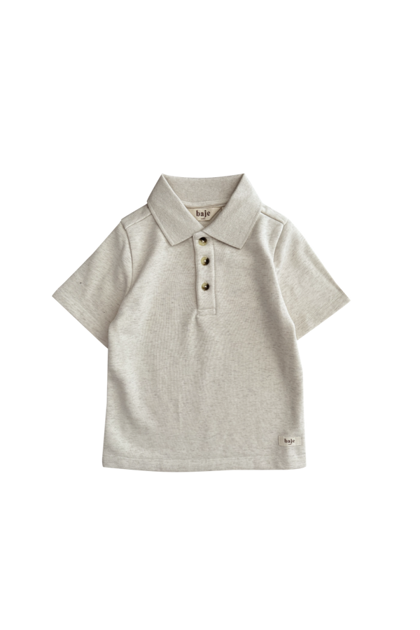 Jongens Polo Najera van Baje Studio in de kleur Creme melange in maat 134-140.