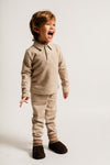 Jongens Longsleeve Polo Denezy van Baje Studio in de kleur Sand melange multicolor in maat 134-140.