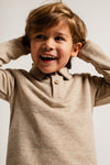 Jongens Longsleeve Polo Denezy van Baje Studio in de kleur Sand melange multicolor in maat 134-140.