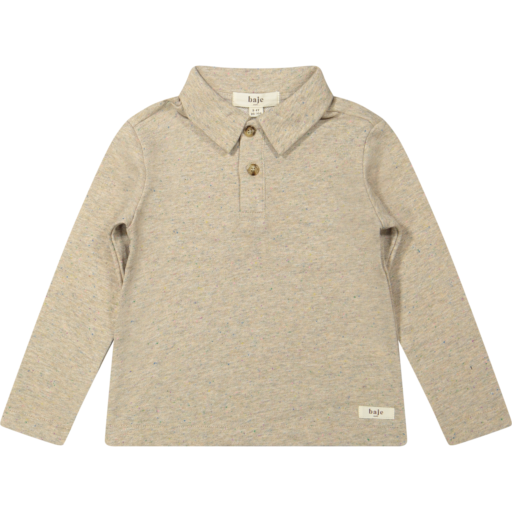 Jongens Longsleeve Polo Denezy van Baje Studio in de kleur Sand melange multicolor in maat 134-140.