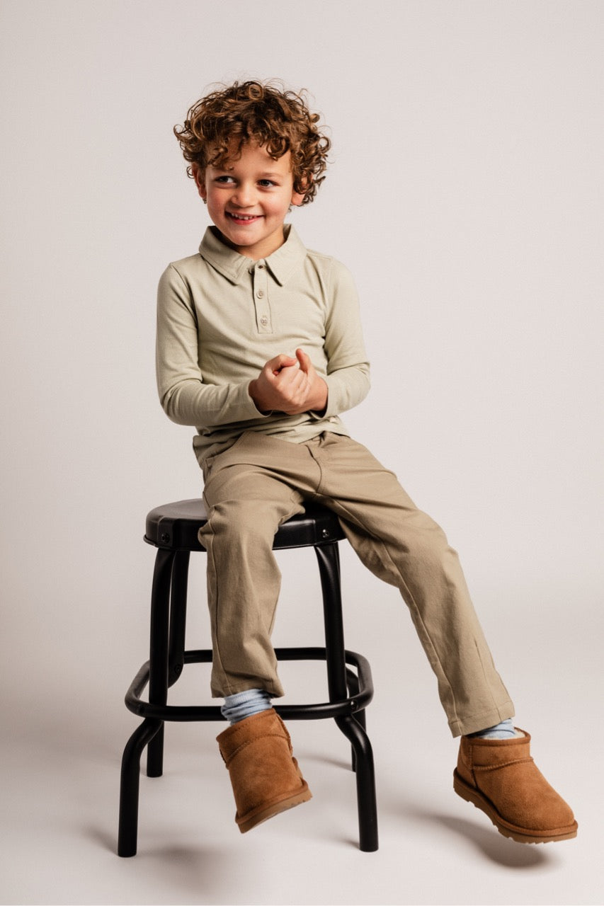 Jongens Longsleeve Polo Broc van Baje Studio in de kleur Green pistache in maat 134-140.