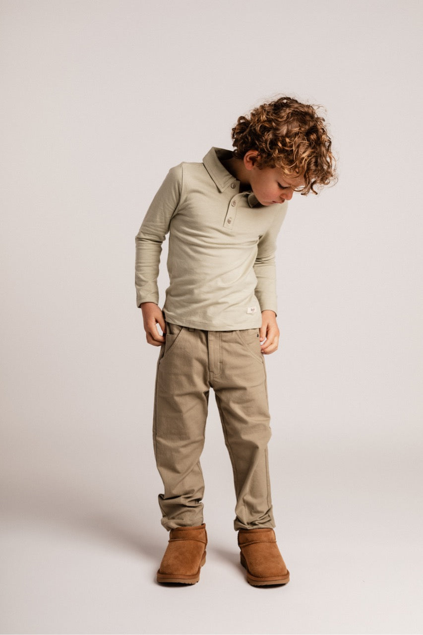 Jongens Longsleeve Polo Broc van Baje Studio in de kleur Green pistache in maat 134-140.