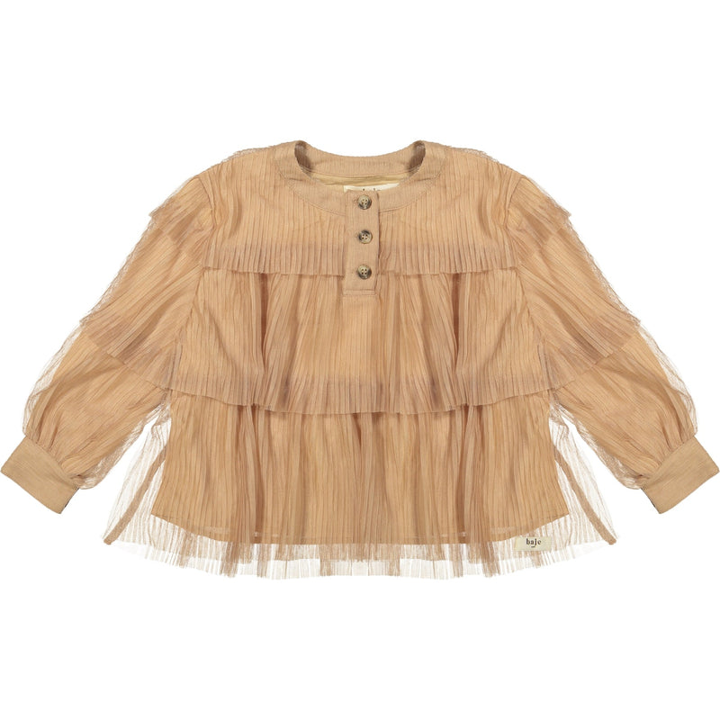 Meisjes Blouse Longsleeve Meyrin van Baje Studio in de kleur Sand desert in maat 134-140.